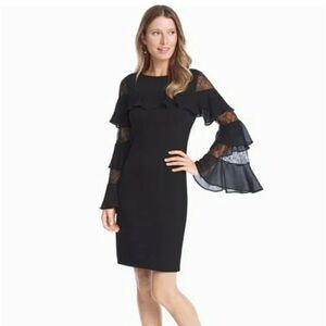 White House Black Market Black Ruffle Lace Long Sleeve Dress